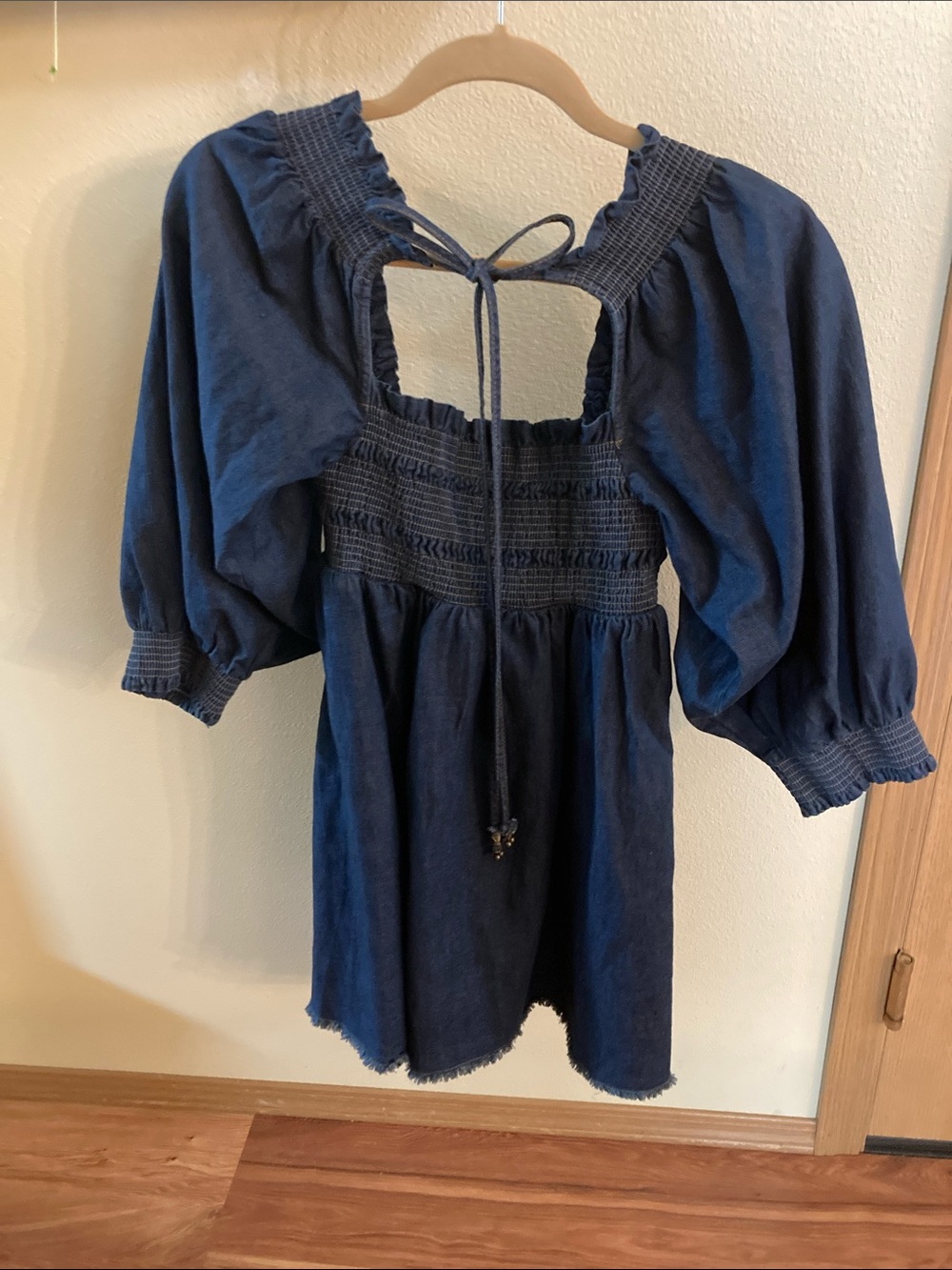 Free People Indigo Denim Smocked Babydoll Dress